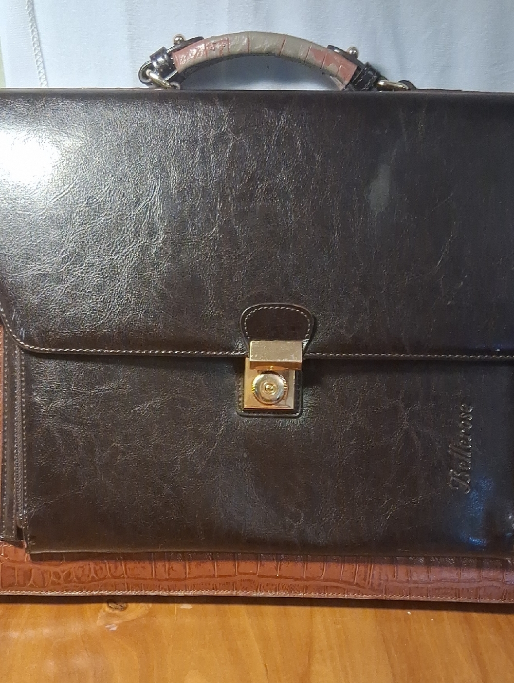 Bellerose Classic Two-Tone Brown Leather Briefcase - Women's Work Bag - Picture 4 of 15